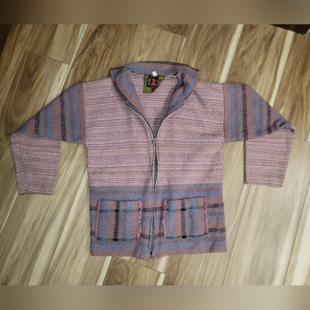 Small Vintage Women's Curlew Weavers Welsh Zip-up Wool Sweater